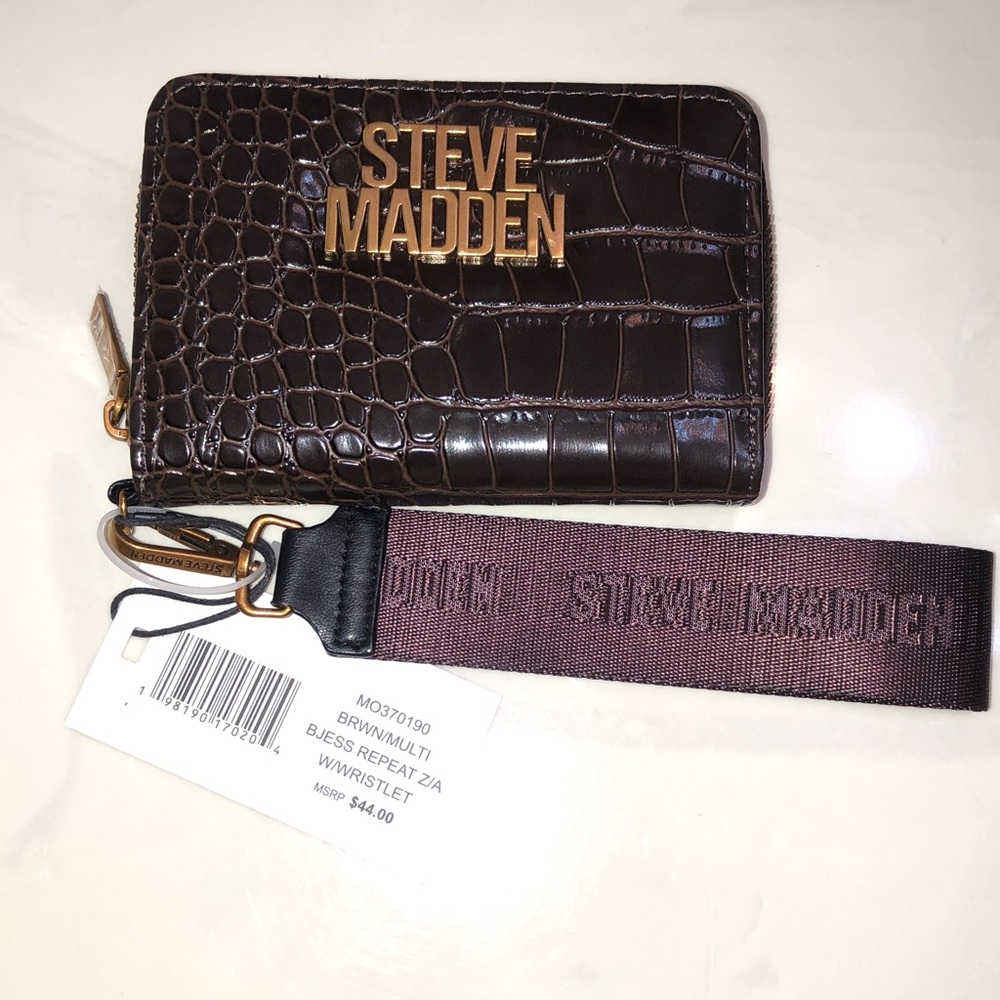Steve Madden BJESS Brown Multi Faux Leather Croc Embossed ZA Wallet + Strap NWT